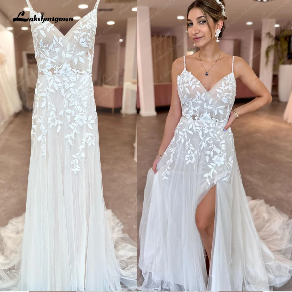 Lakshmigown Plunging Lace Appliques Open Back Wedding Dress V Neck Spaghetti Straps 2023 Bride Wedding Dress robe de soirée 
Lakshmigown Plunging Lace Appliques Open Back Wedding Dress V Neck Spaghetti Straps 2023 Bride Wedding Dress robe de soirée