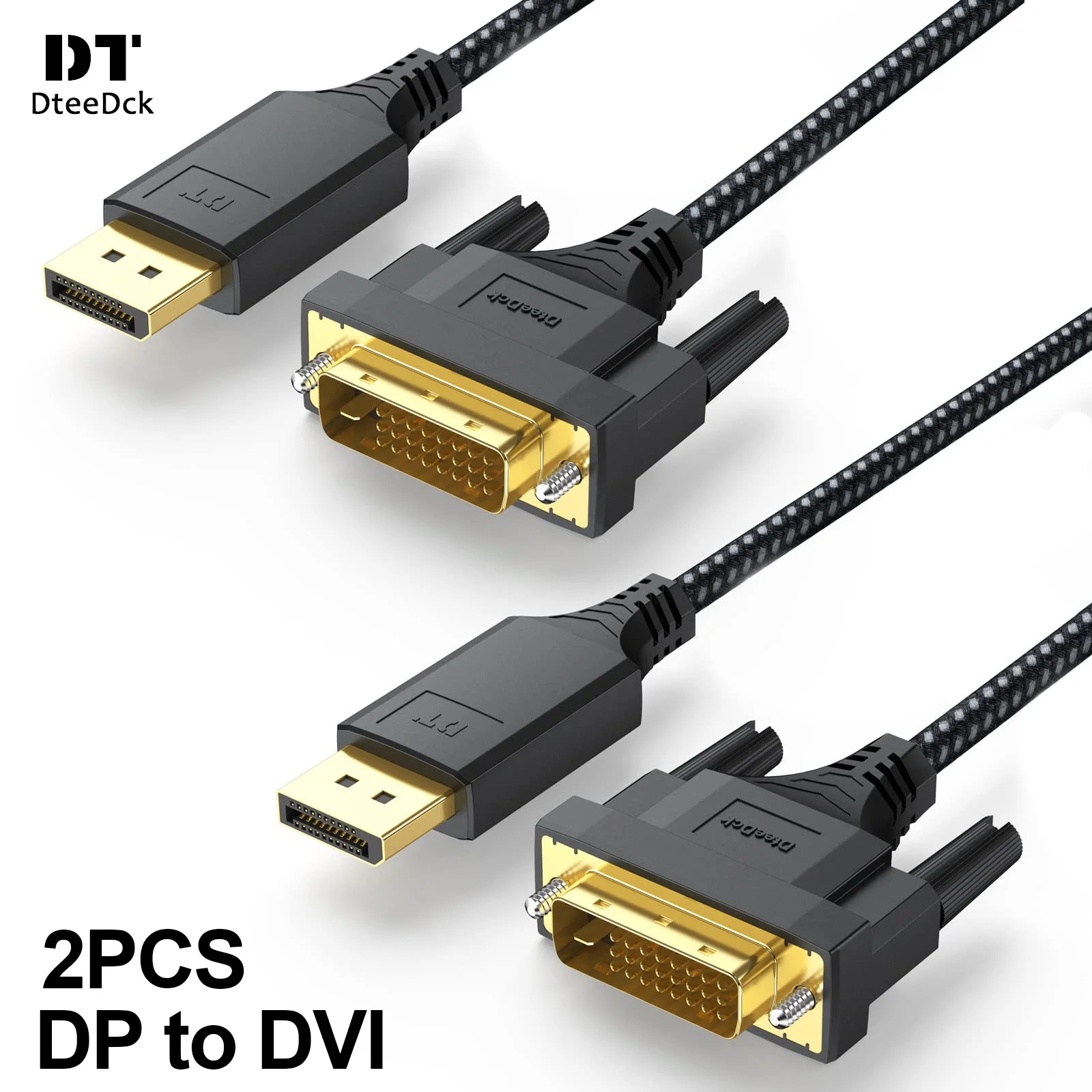 

DteeDck 2PCS/Set 1080 Full HD DisplayPort to DVI Cable DP to DVI D Male to Male Wire for Projector Monitor Asus