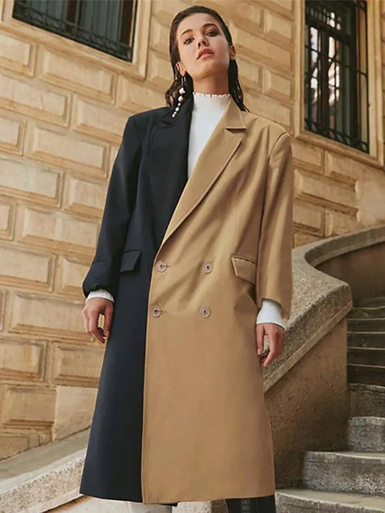 Women Autumn Windbreaker Constract Color Overcoat Lapel Double-Breasted Office Lady Long Jackets Female Casual Elegant Coats
Women Autumn Windbreaker Constract Color Overcoat Lapel Double-Breasted Office Lady Long Jackets Female Casual Elegant Coats