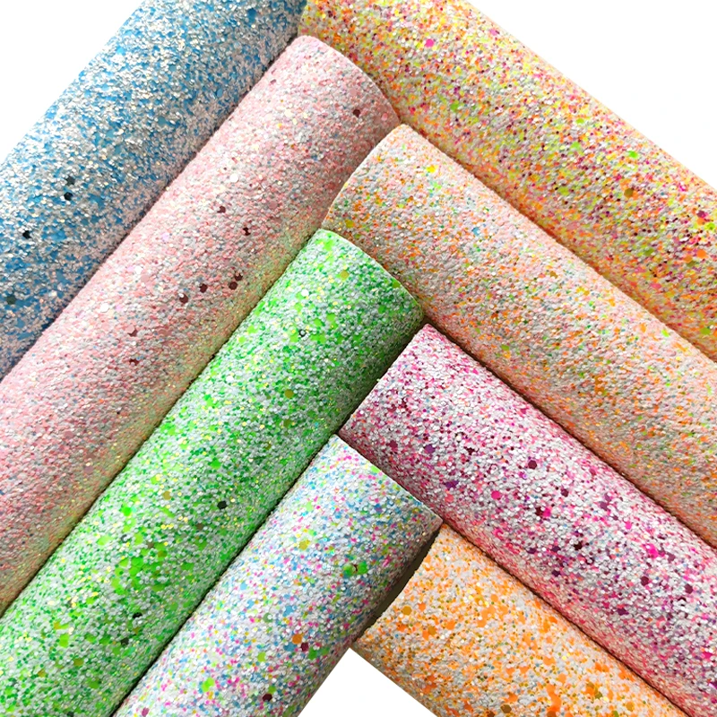 Wholesale Chunky Frosted Glitter PU Artificial Leather Sequined Faux Fabric Shiny Iridescent Sheets for Sewing Bows Crafts DIY
Wholesale Chunky Frosted Glitter PU Artificial Leather Sequined Faux Fabric Shiny Iridescent Sheets for Sewing Bows Crafts DIY