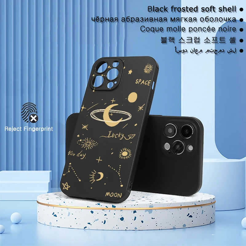 

Black Matte IPhone 13 Pro Max Case, Planet Lovers Pattern, For Phone Xs 7 8 Xr 12 11 14 X Mini Plus Cover