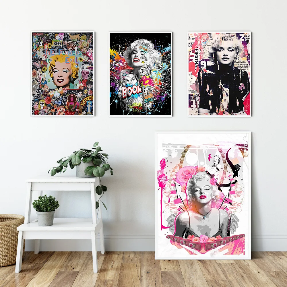 

Граффити искусство Мэрилин сексуальный портрет, холст, живопись постер, поп-арт Современные художественные принты настенные картины уличн...