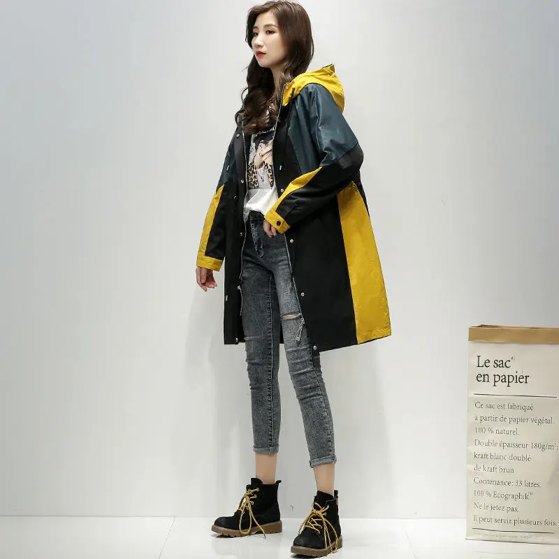 

Ветровка женская средней длины, Новинка весна-осень 2023, Корейская версия, свободная повседневная универсальная цветная Рабочая куртка