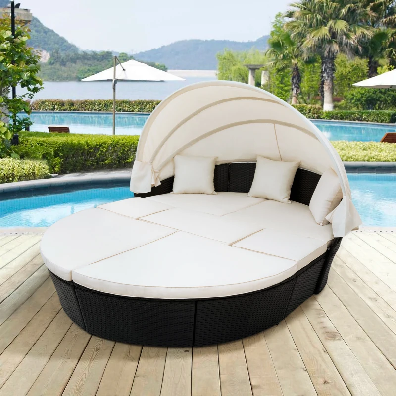Rattan Daybed Sunbed Free Dropshipping Outdoor with Retractable Canopy Wicker Furniture, Round Outdoor Sectional Sofa Set, Black
Rattan Daybed Sunbed Free Dropshipping Outdoor with Retractable Canopy Wicker Furniture, Round Outdoor Sectional Sofa Set, Black