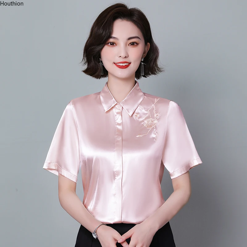 Satin Women's Blouses Solid Polo Casual Shirt Fashion Summer Short Sleeve Top Loose Female Clothing
Satin Women's Blouses Solid Polo Casual Shirt Fashion Summer Short Sleeve Top Loose Female Clothing