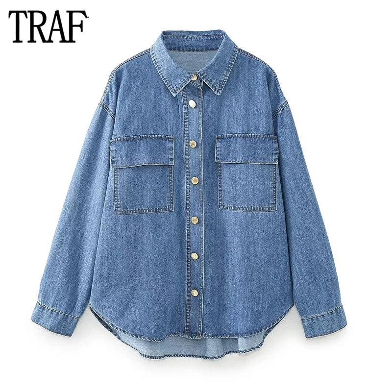TRAF 2023 Denim Shirts for Women Blue Oversize Long Shirt Woman Collar Button Up Shirts and Blouses Women Long Sleeve Jean Shirt
TRAF 2023 Denim Shirts for Women Blue Oversize Long Shirt Woman Collar Button Up Shirts and Blouses Women Long Sleeve Jean Shirt