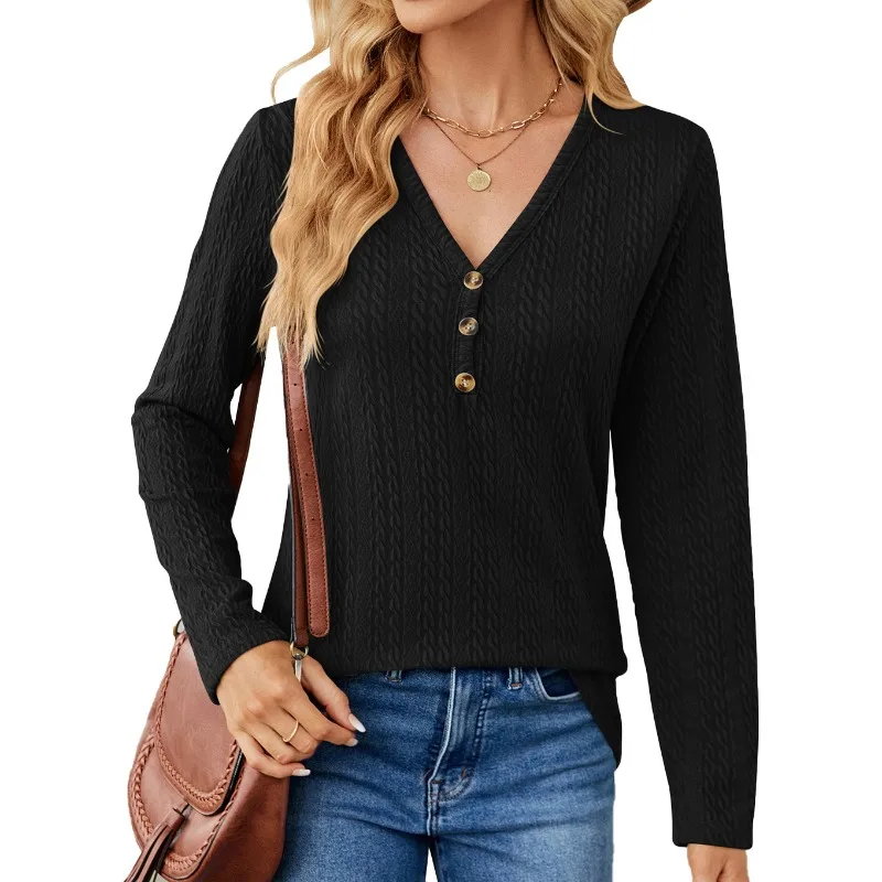 Vintage Long Sleeve T-shirt Women Casual Fashion Solid T Shirt V-neck Button New 2023 Autumn Loose Tees
Vintage Long Sleeve T-shirt Women Casual Fashion Solid T Shirt V-neck Button New 2023 Autumn Loose Tees