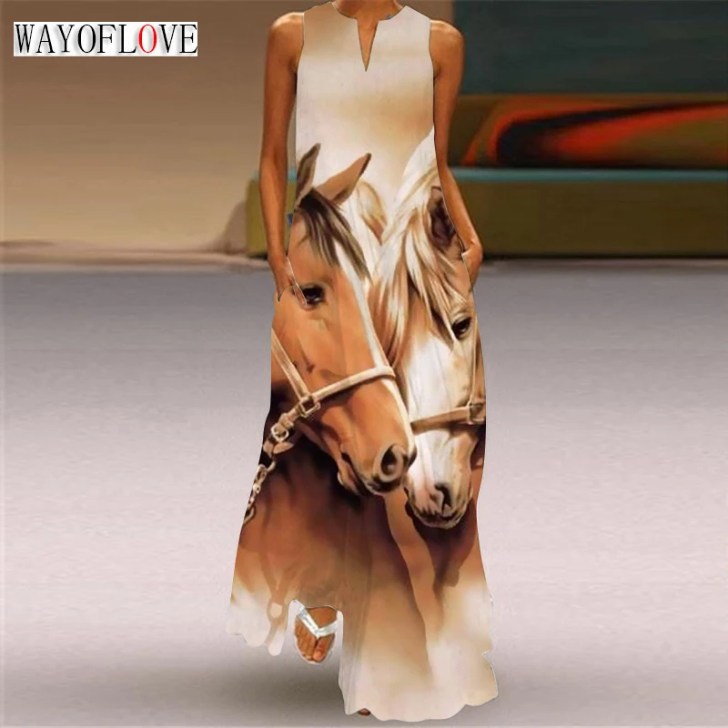 WAYOFLOVE Ladies Spring Summer Long Dress Women Sleeveless Horses Printing V-neck Loose Casual Dresses Beach Party Elegant Dress
WAYOFLOVE Ladies Spring Summer Long Dress Women Sleeveless Horses Printing V-neck Loose Casual Dresses Beach Party Elegant Dress