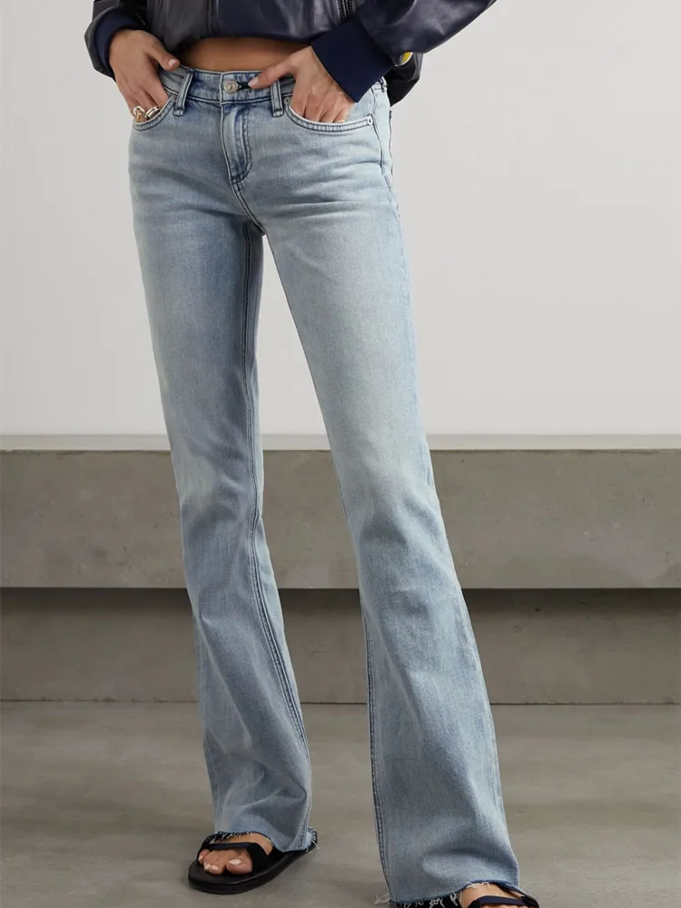 

Женские расклешенные джинсы с завышенной талией, хлопковые модные Универсальные Длинные брюки с заниженной талией, 2023