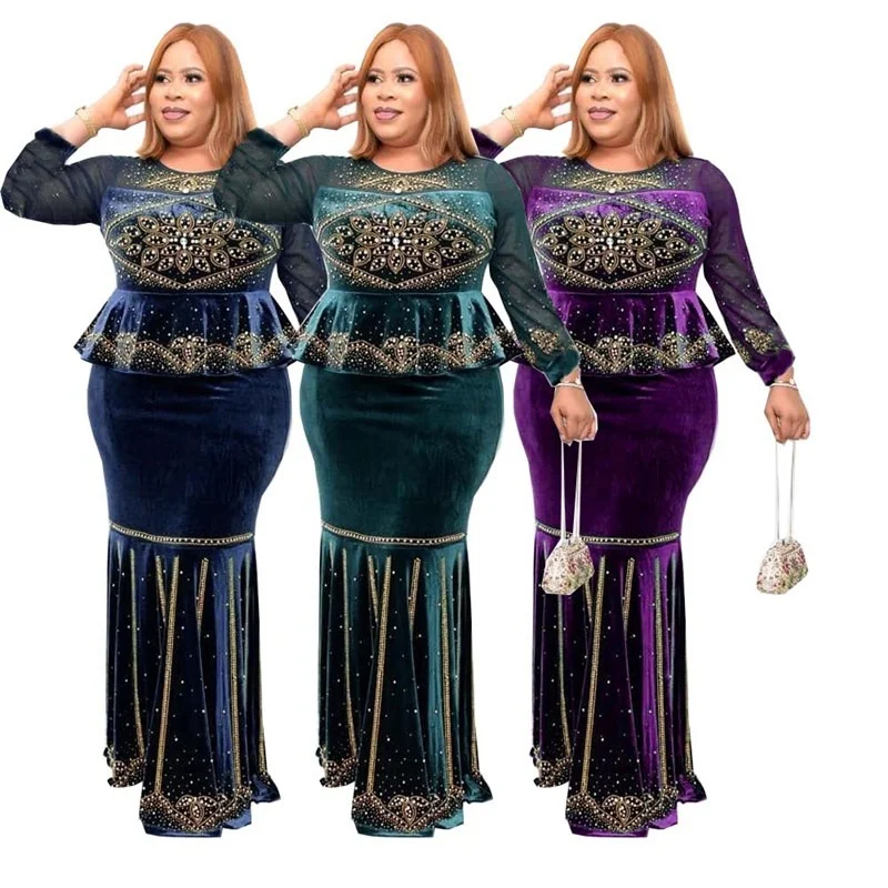 Fashion Autumn Winter Velvet African Dresses For Women Dashiki High Waist Sexy Bodycon Long Dress Diamond Evening Party Vestidos
Fashion Autumn Winter Velvet African Dresses For Women Dashiki High Waist Sexy Bodycon Long Dress Diamond Evening Party Vestidos