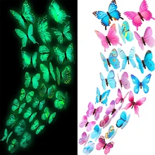 36pcs Luminous Butterfly 3D Wall Stickers Bedroom Living Room Window Ceiling Decor Wall Decals Home DIY Glow In Dark Wallpaper
