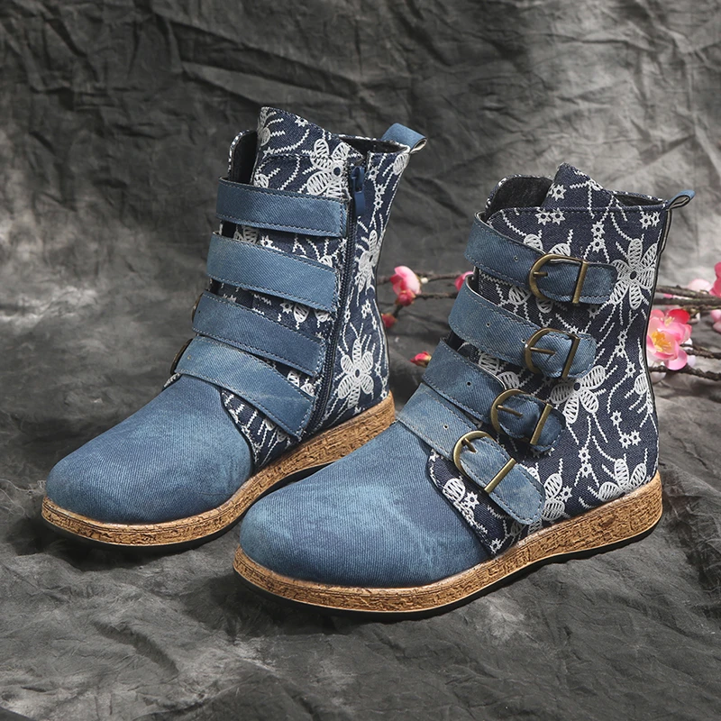 New Women Boots Retro Printed Metal Buckle Soft Leather Zipper Ankle Boots Ladies Shoes Women Botines Mujer 2022
New Women Boots Retro Printed Metal Buckle Soft Leather Zipper Ankle Boots Ladies Shoes Women Botines Mujer 2022