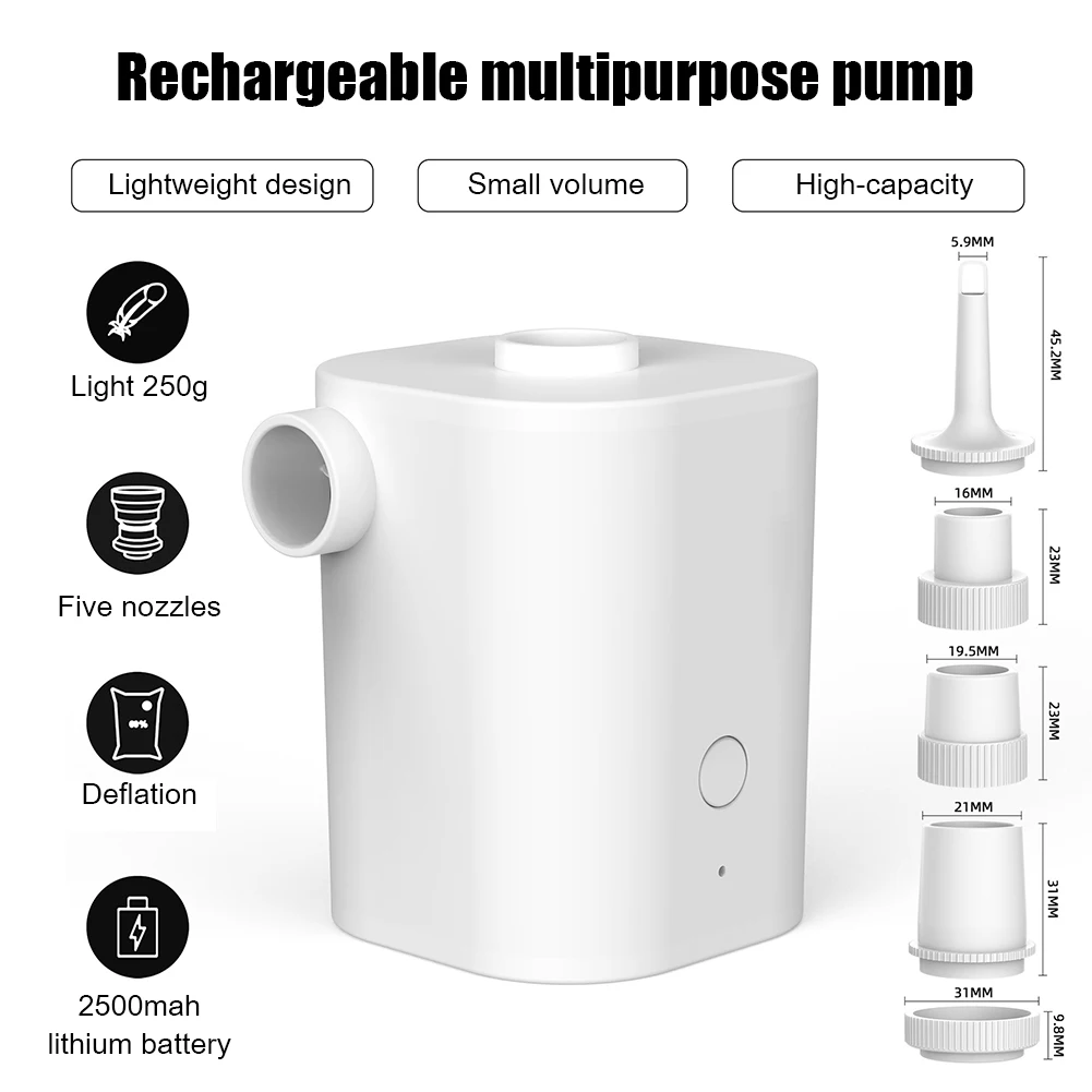 Electric Inflatable Air Pump for Air Beds Mattress Swimming Rings Boat Sofa Outdoor Inflator Swimming Ring Vacuum Pump 5 Nozzles
Electric Inflatable Air Pump for Air Beds Mattress Swimming Rings Boat Sofa Outdoor Inflator Swimming Ring Vacuum Pump 5 Nozzles