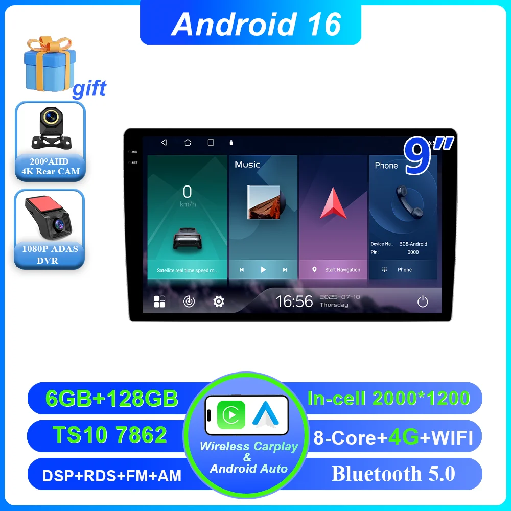 Автомагнитола Android 16 с CarPlay и Android Auto, GPS-мультимедийный плеер 2 DIN, универсальный, 9/10 дюймов, автомобильная стереосистема, WiFi-плеер, QLED-экран, Bluetooth
Автомагнитола Android 16 с CarPlay и Android Auto, GPS-мультимедийный плеер 2 DIN, универсальный, 9/10 дюймов, автомобильная стереосистема, WiFi-плеер, QLED-экран, Bluetooth
