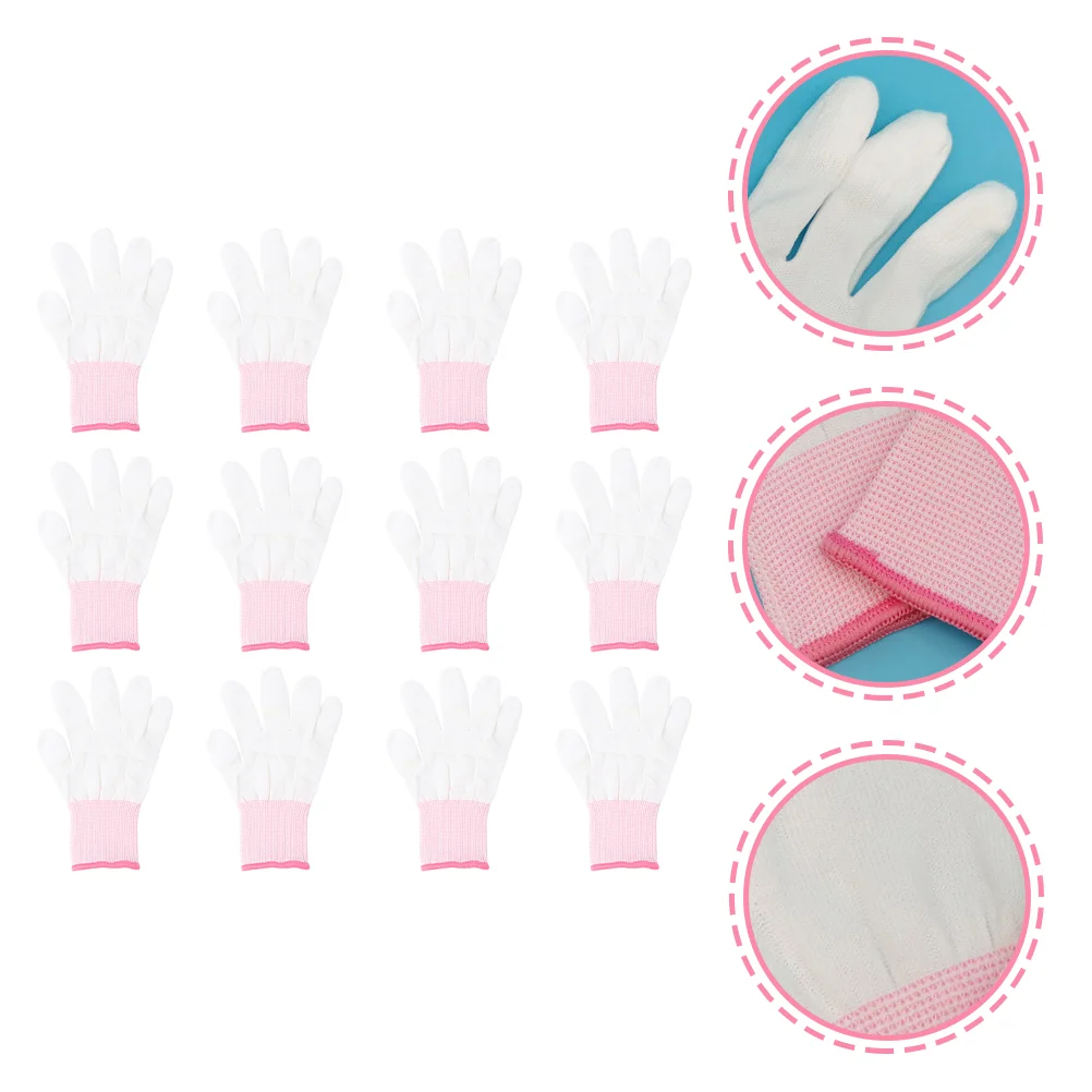 

12 Pairs Gloves Food Safety Fingertip Anti-static Non-slip Coated Industry Nylon Work