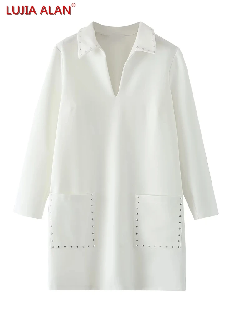New Women's Polo Collar Rivet Patch Pocket Decoration Long Sleeve Casual Loose Straight Dress LUJIA ALAN WD1100
New Women's Polo Collar Rivet Patch Pocket Decoration Long Sleeve Casual Loose Straight Dress LUJIA ALAN WD1100