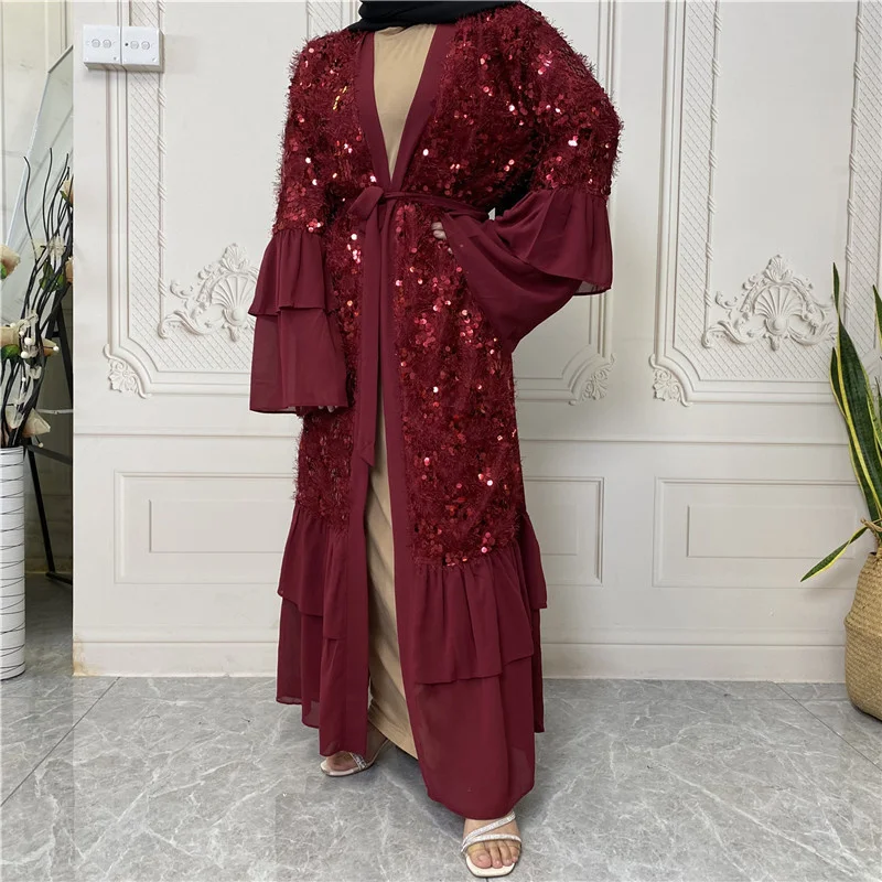 Abaya Muslin Robe Women Sequin Chiffon Flare Sleeve Cardigan V-neck Dubai Islamic Arabic Patchwork Robe Female Clothing Fashion
Abaya Muslin Robe Women Sequin Chiffon Flare Sleeve Cardigan V-neck Dubai Islamic Arabic Patchwork Robe Female Clothing Fashion