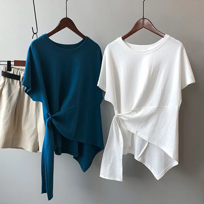 Fashion Women's Summer Short Sleeve Irregular Bandage Casual T-Shirt Pullover Loose Solid Color Basic Top Tees
Fashion Women's Summer Short Sleeve Irregular Bandage Casual T-Shirt Pullover Loose Solid Color Basic Top Tees