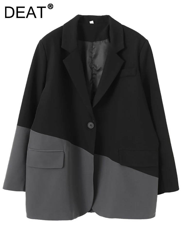 DEAT Fashion Women Blazer Notched Loose Single Button Long Sleeve Spliced Panelled Pockets Suit Jackets Spring 2023 New 17A2609
DEAT Fashion Women Blazer Notched Loose Single Button Long Sleeve Spliced Panelled Pockets Suit Jackets Spring 2023 New 17A2609