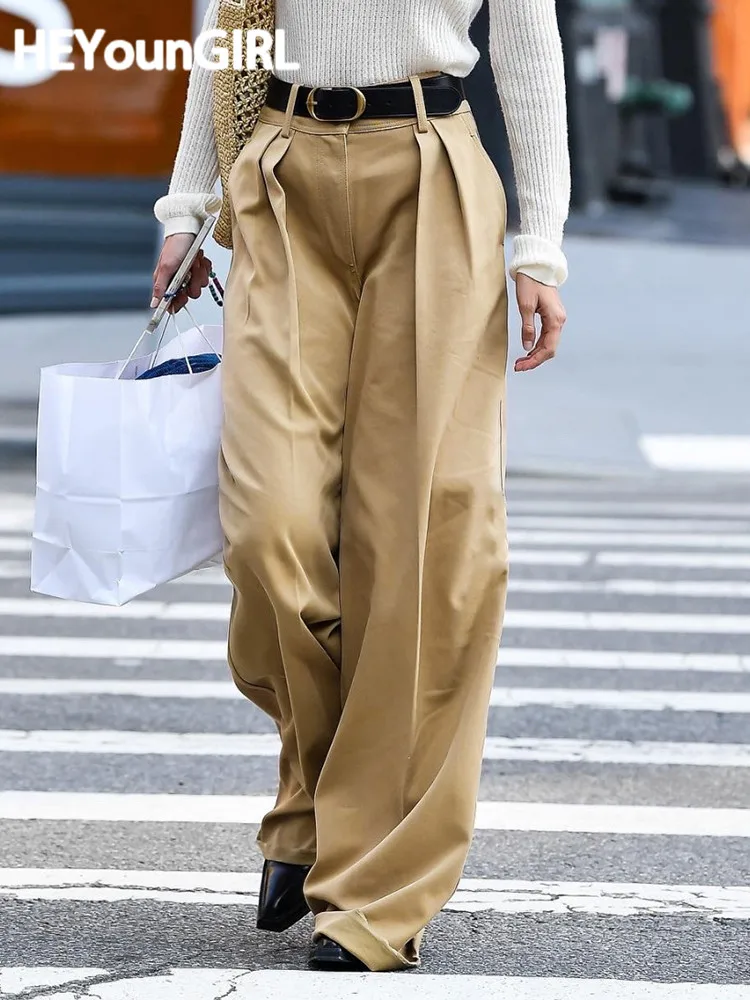 HEYounGIRL Women Pants 2022 High Street Office Wear Casual Wide Leg Pants Fashion Lady Zipper Fly Ankle Trousers Folds Khaki Y2K
HEYounGIRL Women Pants 2022 High Street Office Wear Casual Wide Leg Pants Fashion Lady Zipper Fly Ankle Trousers Folds Khaki Y2K