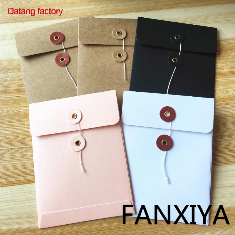 Custom printing packaging black brown kraft paper envelope with button and string closure
Custom printing packaging black brown kraft paper envelope with button and string closure