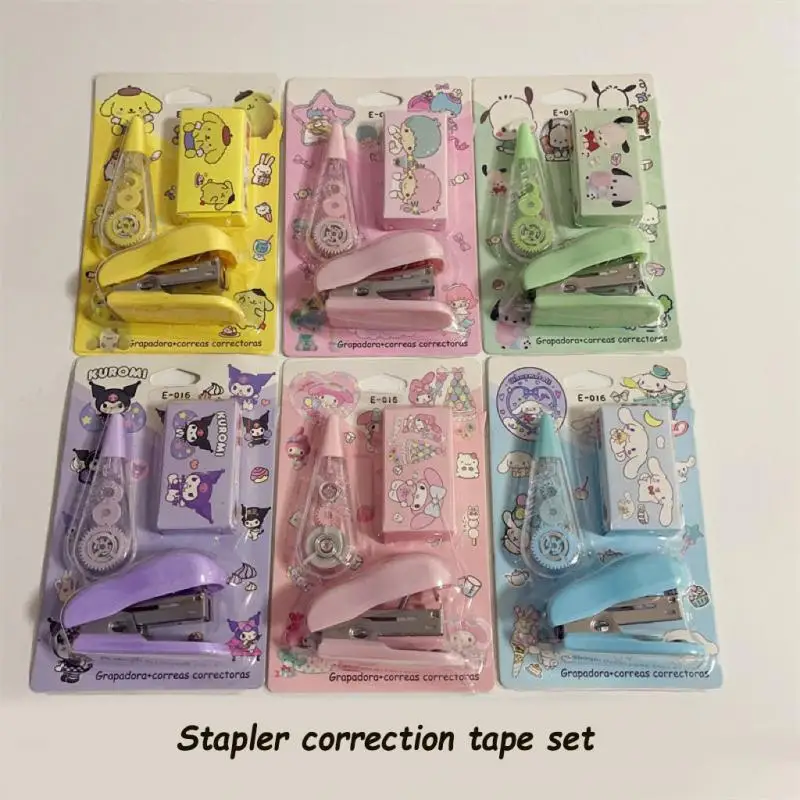 

Kawaii Sanrio Anime My Melody Kuromi Cinnamoroll School Supplies Stapler Set Correction Tape Office Binding Size 12 Mini Cute