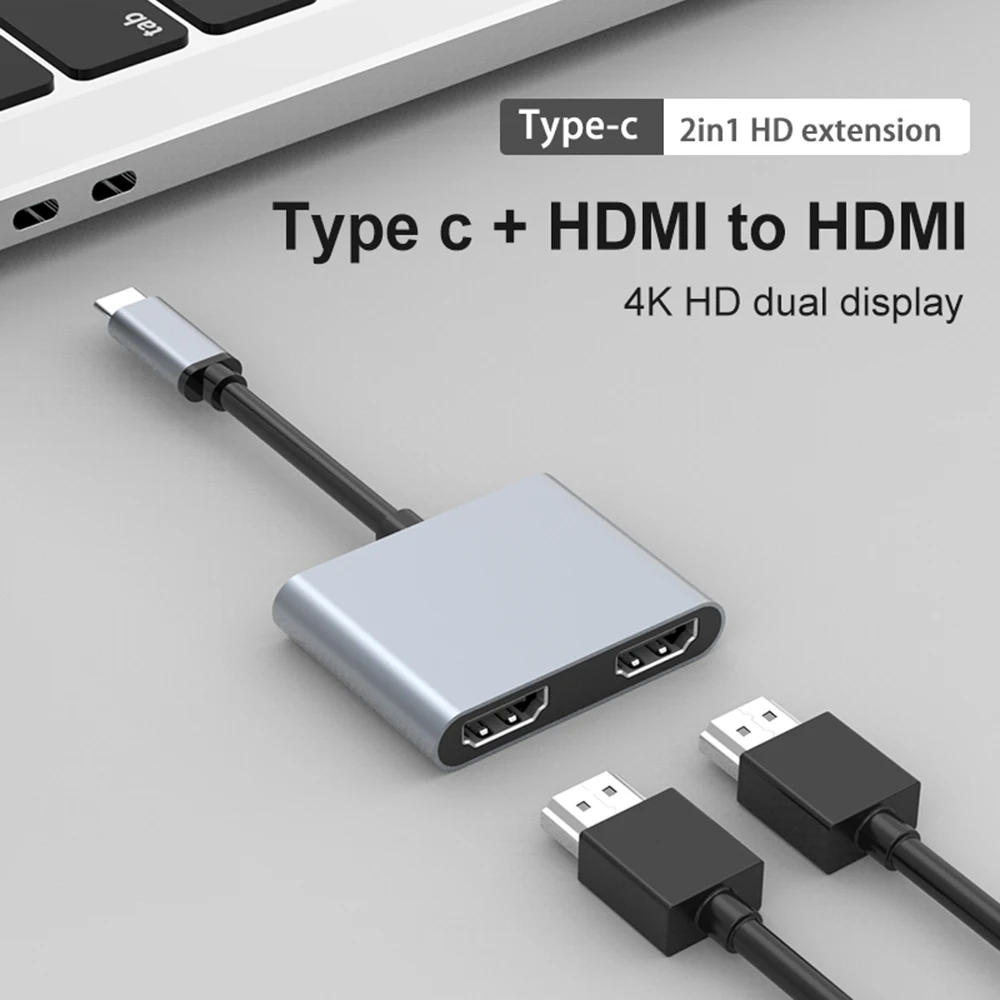 Type C Adapter 4K USB C to Dual HDMI-compatible USB 3.0 PD Charge Port Converter Cable for MacBook Samsung Dex Galaxy S10/S9 
Type C Adapter 4K USB C to Dual HDMI-compatible USB 3.0 PD Charge Port Converter Cable for MacBook Samsung Dex Galaxy S10/S9