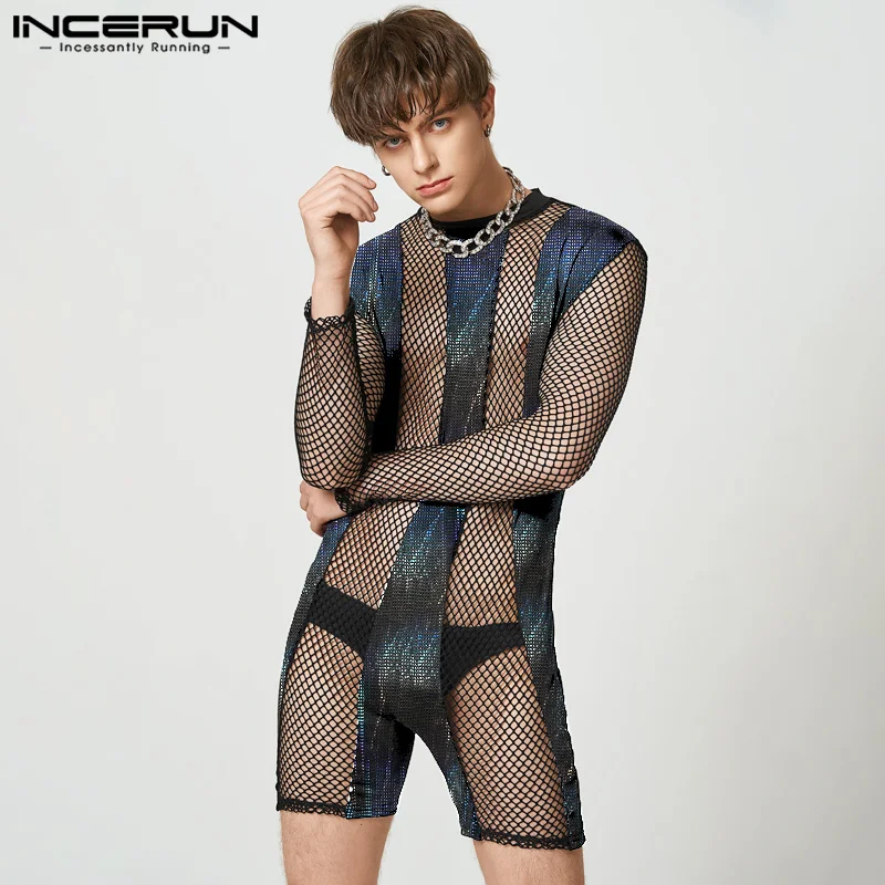 INCERUN 2023 Men Rompers Mesh Patchwork See Through O-neck Sexy Long Sleeve Jumpsuits Men Pajamas Shiny Fitness Bobysuits 5XL 7
INCERUN 2023 Men Rompers Mesh Patchwork See Through O-neck Sexy Long Sleeve Jumpsuits Men Pajamas Shiny Fitness Bobysuits 5XL 7