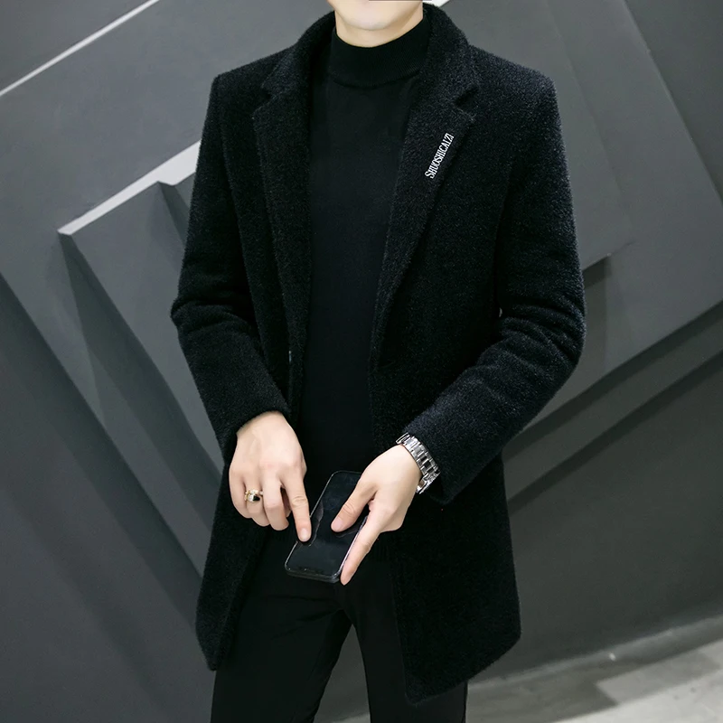 

2023 Бутик Простой бизнес шерстяное мужское средней длины Корейская версия утолщенное приталенное модное повседневное шерстяное пальто женское