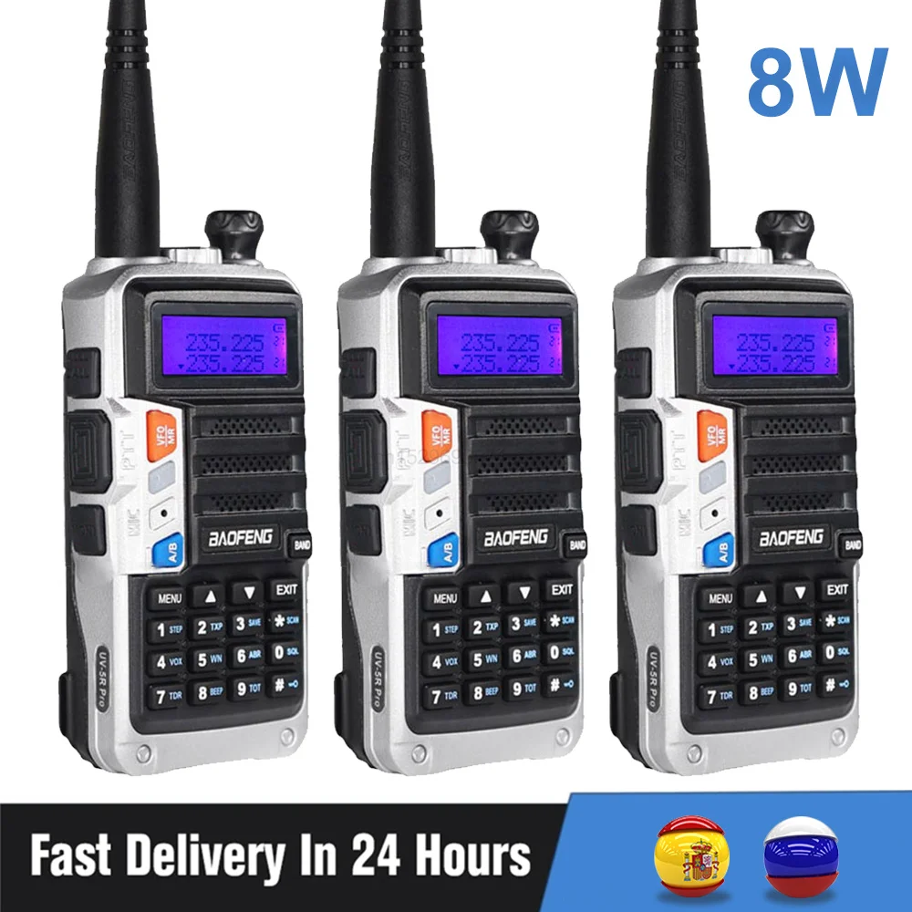 Трехдиапазонная профессиональная рация Baofeng UV-5R PRO с большим радиусом действия, зарядка через USB, 8 Вт, мощный двухсторонний радиопередатчик, 3 блока
Трехдиапазонная профессиональная рация Baofeng UV-5R PRO с большим радиусом действия, зарядка через USB, 8 Вт, мощный двухсторонний радиопередатчик, 3 блока
