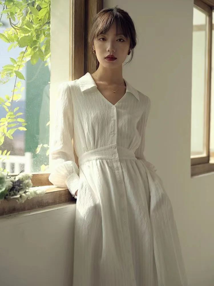 2023 Spring Long Sleeve V-Neck Shirt Dress Ladies Office OL Office Dress Waist Wrapped White Dress
2023 Spring Long Sleeve V-Neck Shirt Dress Ladies Office OL Office Dress Waist Wrapped White Dress