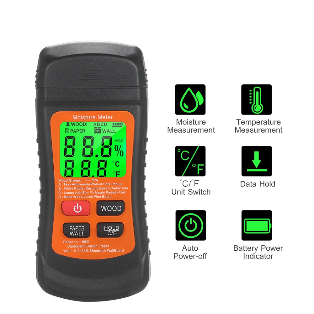 Two Pins Timber Damp Moisture Meter Detector Digital Display Cardboard Wood Paper Wall Humidity Tester Hygrometer Detector
Two Pins Timber Damp Moisture Meter Detector Digital Display Cardboard Wood Paper Wall Humidity Tester Hygrometer Detector