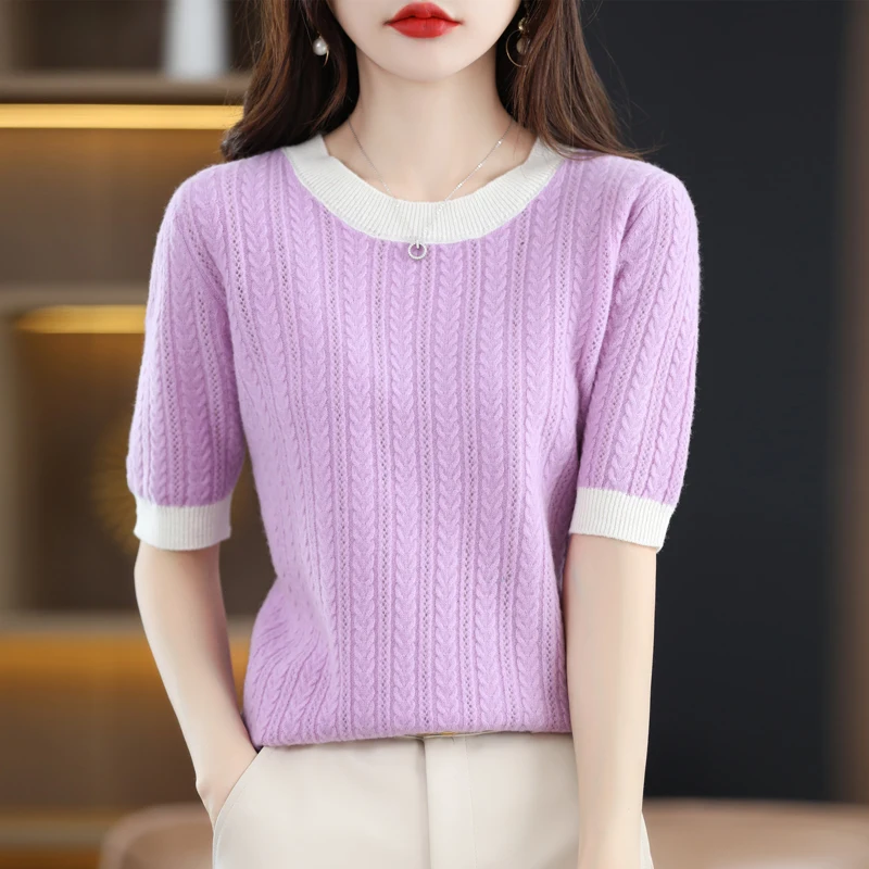 Knitted short sleeved T-shirt women's hollow out 2022 summer new thin sweater bottomed shirt round neck loose half sleeve
Knitted short sleeved T-shirt women's hollow out 2022 summer new thin sweater bottomed shirt round neck loose half sleeve