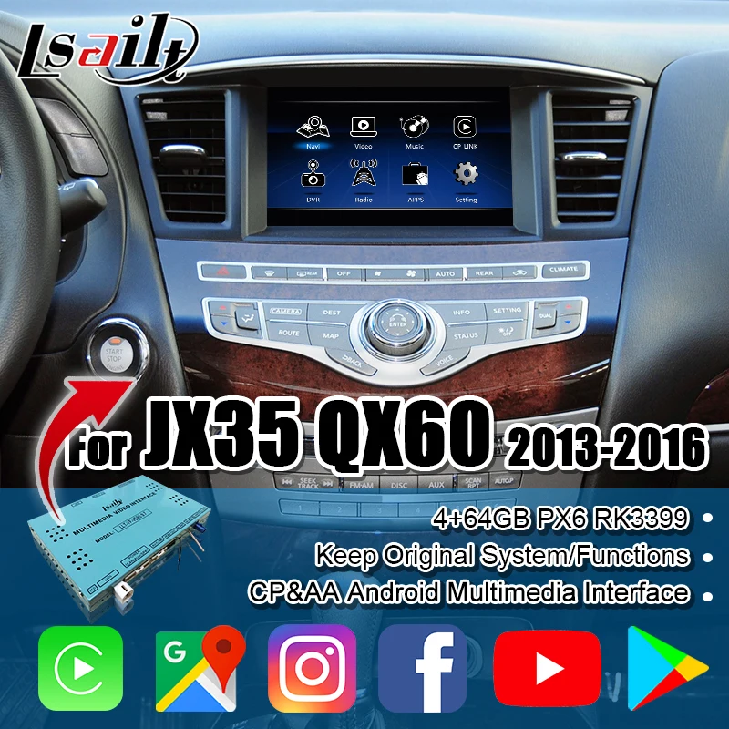 Lsailt беспроводной CP/AA Android видеоинтерфейс для Infiniti JX35 G37 FX50 Q70 QX60 2010-2016 поддержка Play Store, навигация
Lsailt беспроводной CP/AA Android видеоинтерфейс для Infiniti JX35 G37 FX50 Q70 QX60 2010-2016 поддержка Play Store, навигация