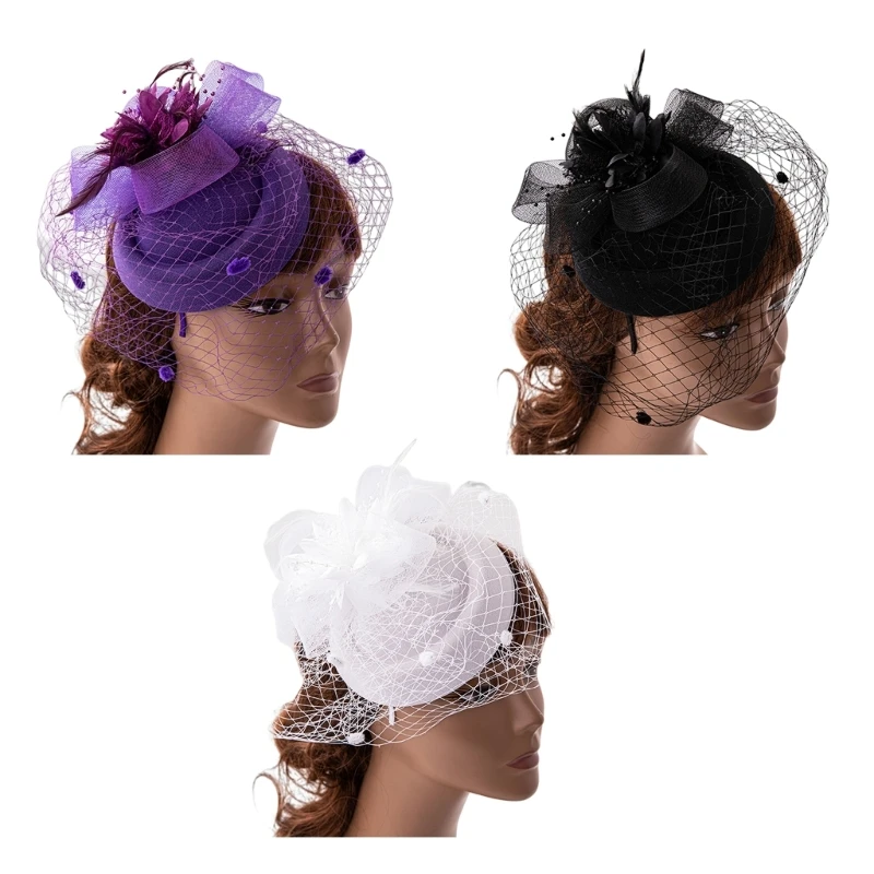 

Women Fascinator Headband Derby Pillbox Hat Cocktail Tea Party Fascinator Derby Hat Feather Fascinator Veil Mesh