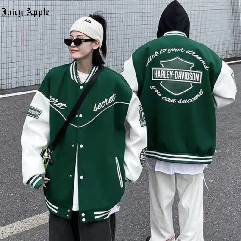 Juicy Apple Motorcycle Bomber Woman Green Jacket Vintage Letter Print Spliced Baseball Y2k Jackets Women's Spring And Autumn
Juicy Apple Motorcycle Bomber Woman Green Jacket Vintage Letter Print Spliced Baseball Y2k Jackets Women's Spring And Autumn