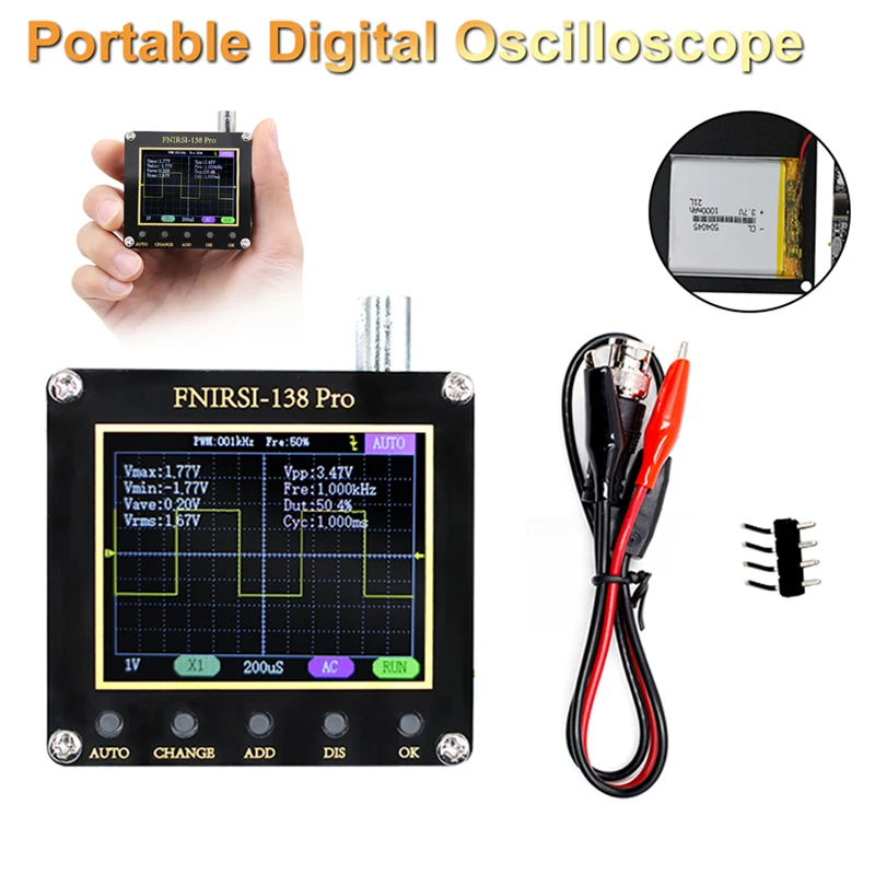 FNIRSI-138 PRO 2.4 Inch LCD Display Digital Oscilloscope Portable Handheld 2.5MS/s Sampling Rate 200KHz Bandwidth Oscilloscope
FNIRSI-138 PRO 2.4 Inch LCD Display Digital Oscilloscope Portable Handheld 2.5MS/s Sampling Rate 200KHz Bandwidth Oscilloscope