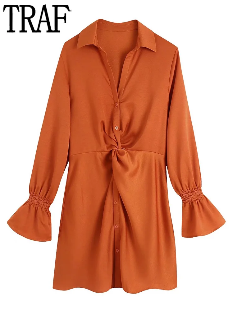 TRAF Orange Shirt Dress Woman Pleated Short Dress Women Fashion Office Summer Dresses Woman 2022 Long Flare Sleeve Female Dress 
TRAF Orange Shirt Dress Woman Pleated Short Dress Women Fashion Office Summer Dresses Woman 2022 Long Flare Sleeve Female Dress