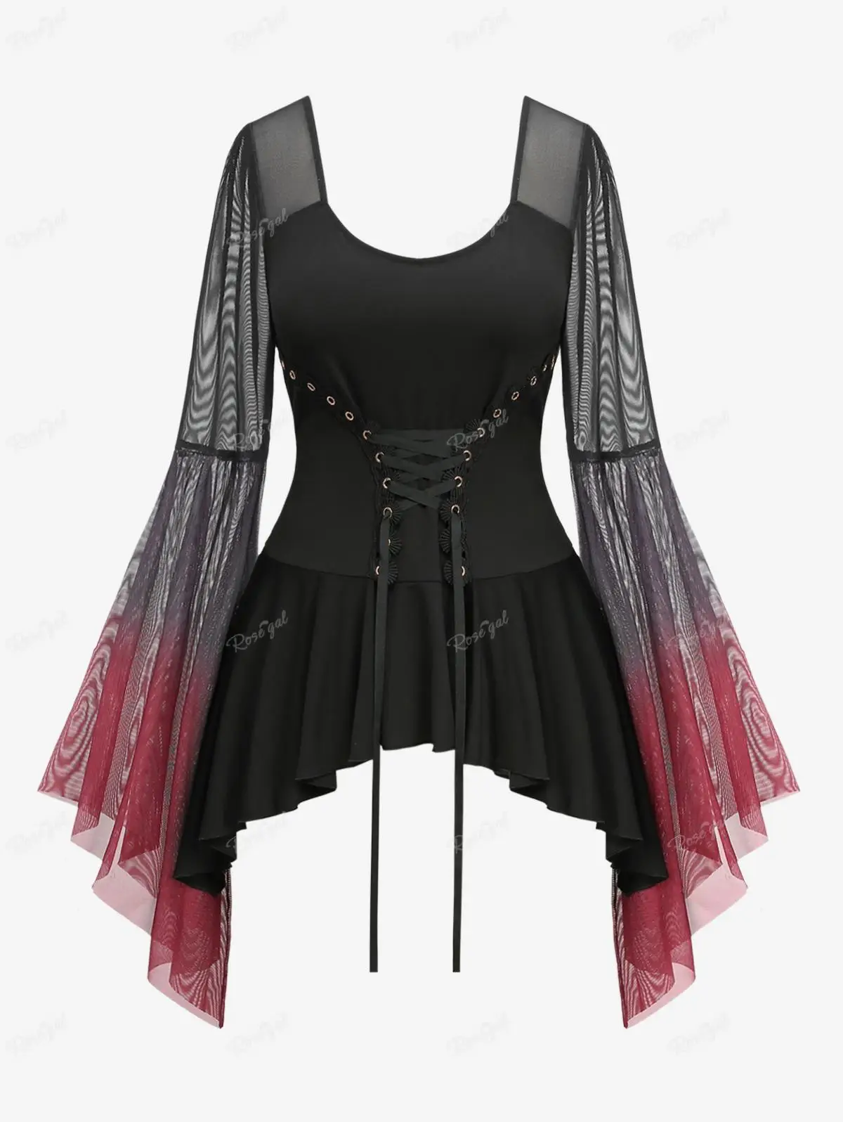 ROSEGAL Gothic Lace Up Asymmetric T-shirt Gradient Mesh Panel Flare Sleeves Ruched Tops New Square Neck Tee For Women
ROSEGAL Gothic Lace Up Asymmetric T-shirt Gradient Mesh Panel Flare Sleeves Ruched Tops New Square Neck Tee For Women