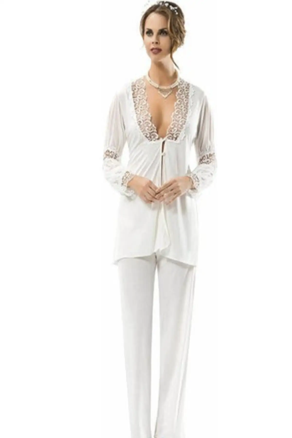 Women's Pajamas Ecru Guipure Detailed dress Cotton Sleep Lounge Pajamas Nightwear Nightwear Nightwear Casual Home Clothing
Women's Pajamas Ecru Guipure Detailed dress Cotton Sleep Lounge Pajamas Nightwear Nightwear Nightwear Casual Home Clothing