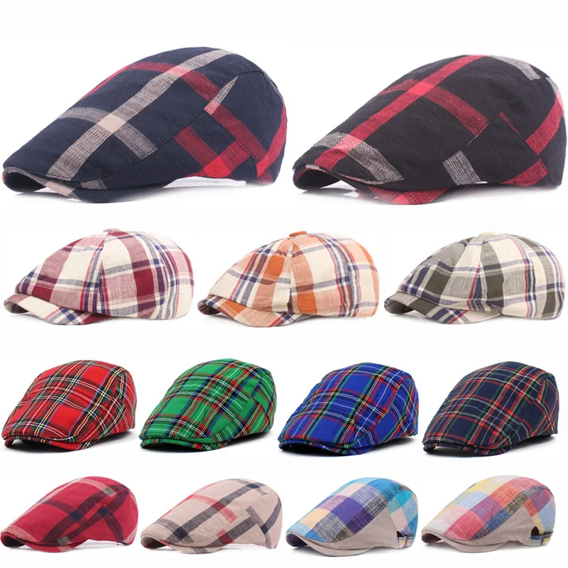 

Spring Autumn Hats Adjustable Plaid Beret Hats Men Women Unisex Plain Berets Newsboy Hat Peaked Cap Casual Forward Caps 2023