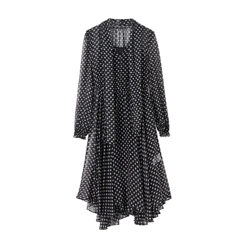 Dress Women 100% Silk Dot Printrd Bow Neck Long Sleeves Irregular Hem Design High Quality A-line Dresses Ladies New Fashion
Dress Women 100% Silk Dot Printrd Bow Neck Long Sleeves Irregular Hem Design High Quality A-line Dresses Ladies New Fashion