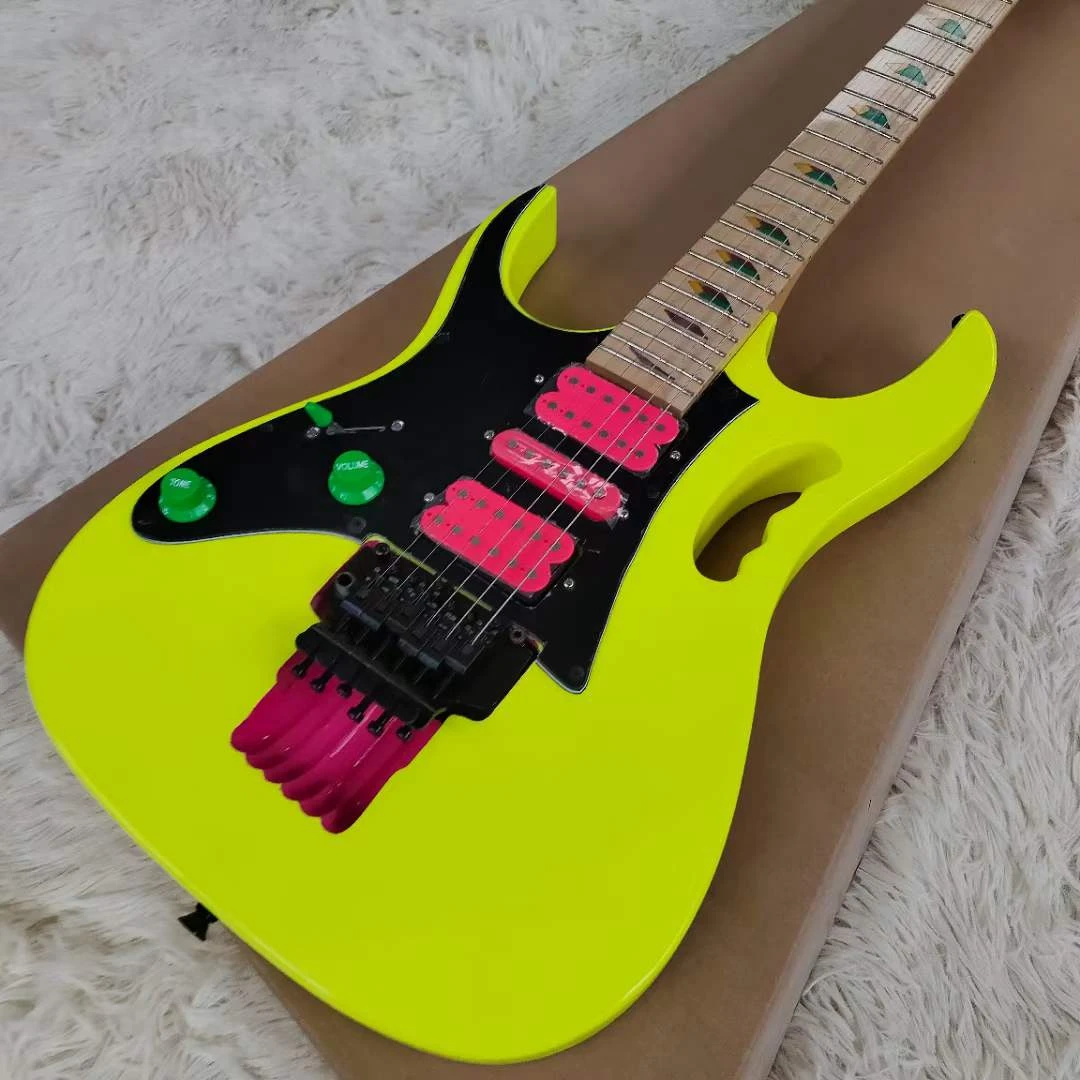 

JEM 777 30th Anniversary Limited Edition 2017 Shocking yellow 7V Backhand Electric Guitar Disappearing Pyramid inlay,