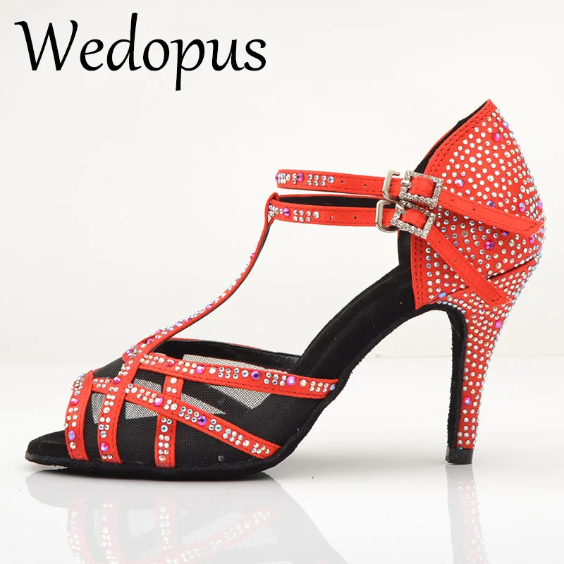 Wedopus Red Satin Rhinestones Women's Latin Dance Shoes Ballroom Dance Sandals Party Soft Bottm Heel
Wedopus Red Satin Rhinestones Women's Latin Dance Shoes Ballroom Dance Sandals Party Soft Bottm Heel