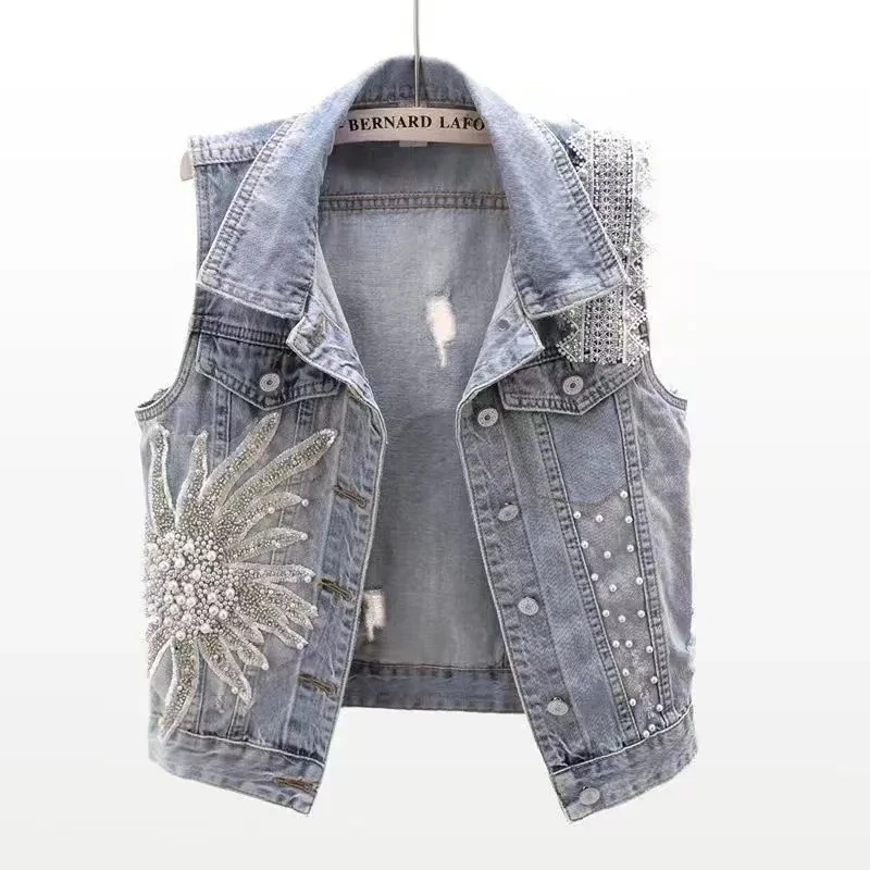 2023 New Women's Vest Top Lace Beaded Denim Vest Plus Size Denim Waistcoat Women Cardigan Sleeveless Cropped Loose Vest Top
2023 New Women's Vest Top Lace Beaded Denim Vest Plus Size Denim Waistcoat Women Cardigan Sleeveless Cropped Loose Vest Top