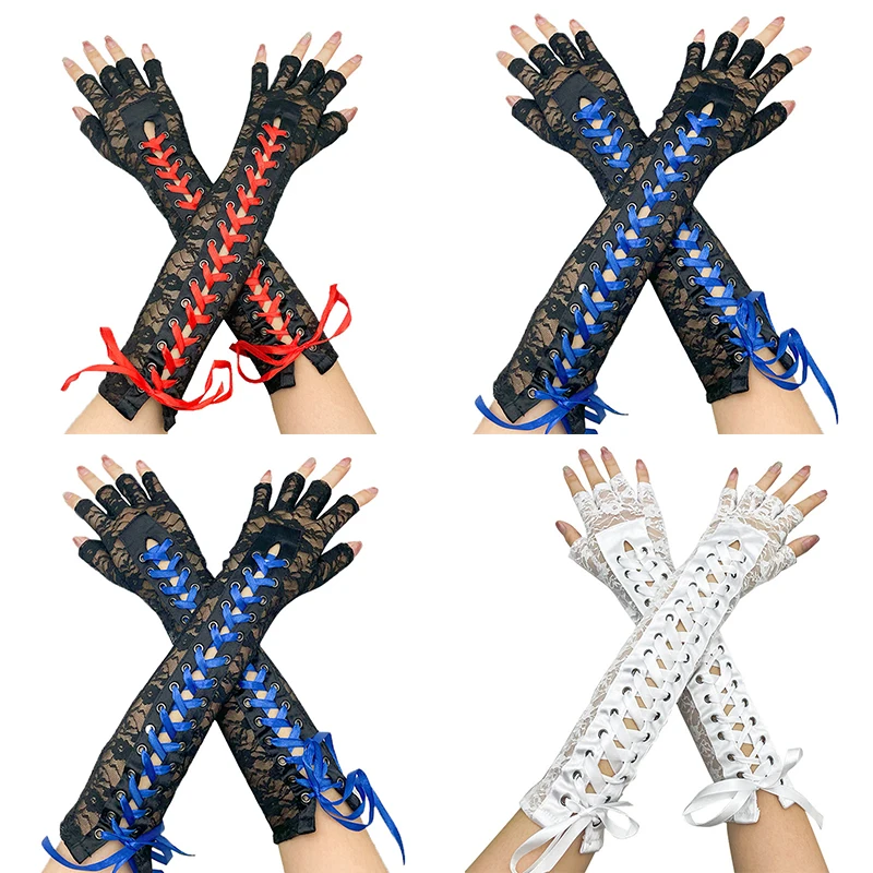 Women Gloves Long Fishnet Mesh Gloves Arm Sleeve Lace Bandage Half-Finger Gloves Satin Ribbon Ties Up Cool Gothic Punk Gloves
Women Gloves Long Fishnet Mesh Gloves Arm Sleeve Lace Bandage Half-Finger Gloves Satin Ribbon Ties Up Cool Gothic Punk Gloves