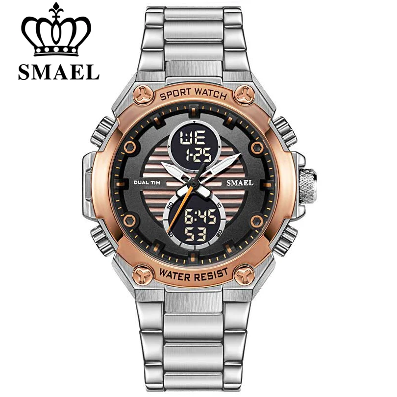 

SMAEL Analog Digital Watches Men Led Full Steel Male Clock Men Military Wristwatch Quartz Fashion Sports Watch 1372