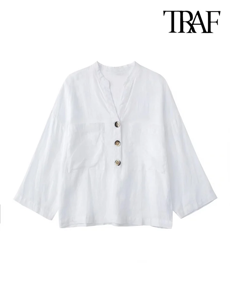 TRAF Women Fashion With Buttons Loose Linen Blouses Vintage Long Sleeve Patch Pockets Female Shirts Blusas Chic Tops
TRAF Women Fashion With Buttons Loose Linen Blouses Vintage Long Sleeve Patch Pockets Female Shirts Blusas Chic Tops
