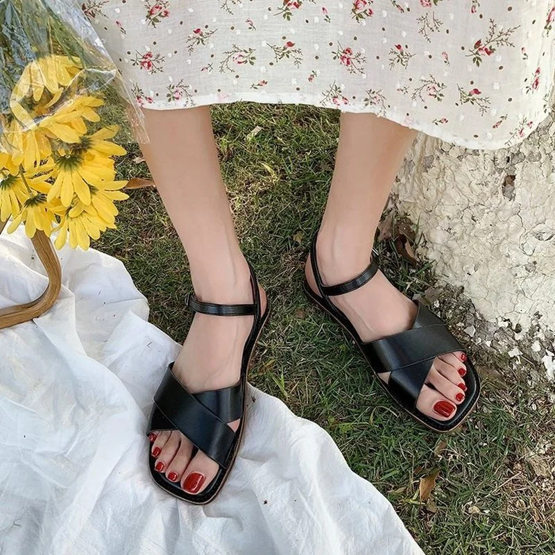 

Сандалии женские с открытым носком, босоножки с ремешком сзади, открытый носок, на Плоском Каблуке, с пряжкой, летняя обувь