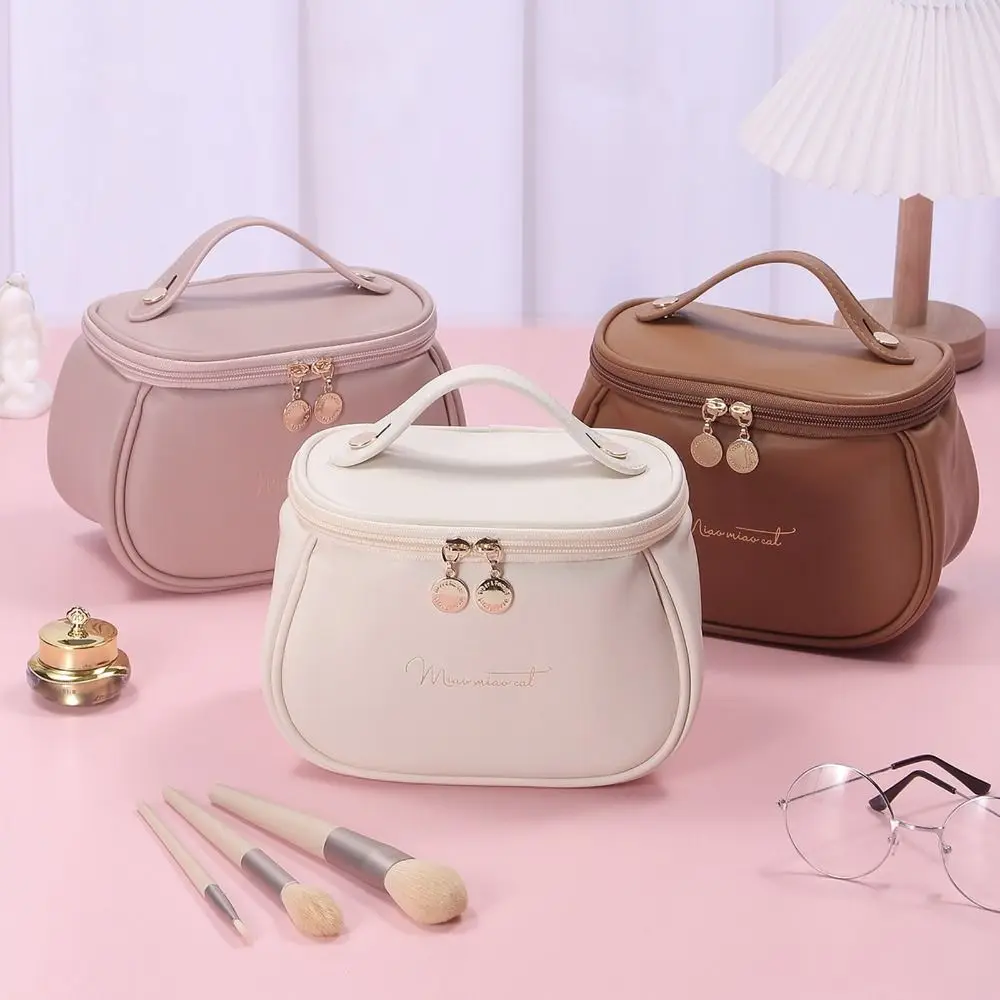 

Fashion Waterproof Toiletry Bag Travel Multiple Compartment Wide Opening PU Leather Makeup Bag